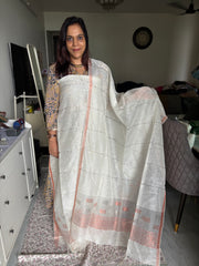 Pure fine linen silk handwoven jamdani top and dupatta 2 piece set